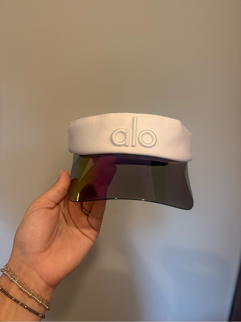 ALO Yoga White Visor with Iridescent Shield